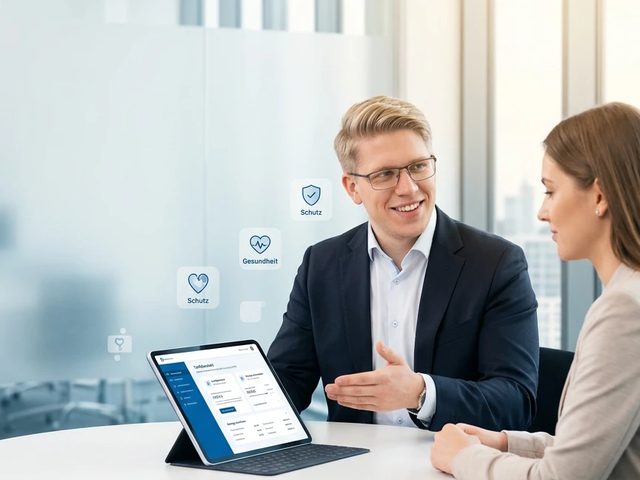 Beratungsgespräch am Tisch mit Tablet (KI-generiertes Bild)